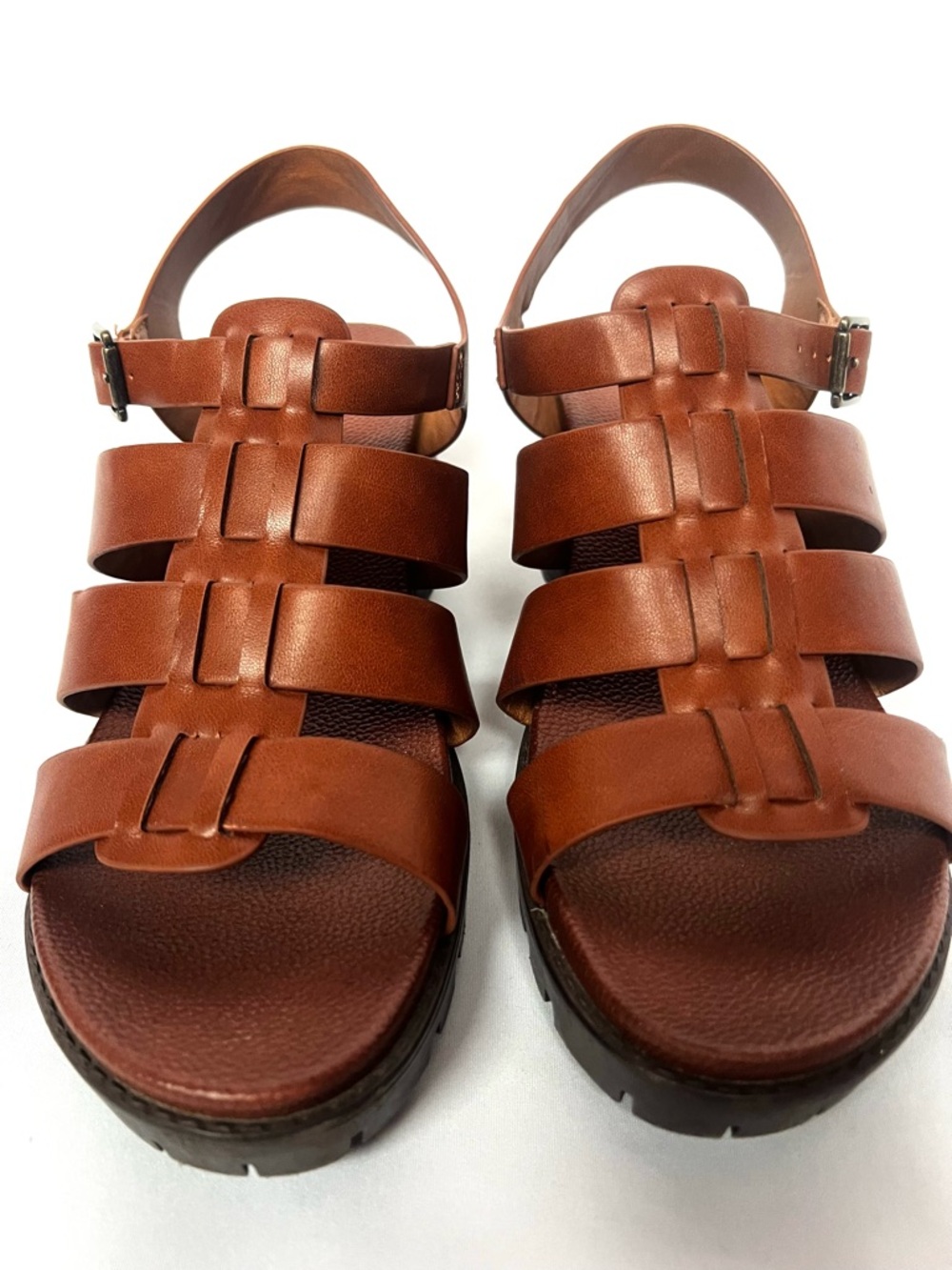 Soda Brown Fisherman Sandals Lug Sole Block Heel Sz 9 Strappy